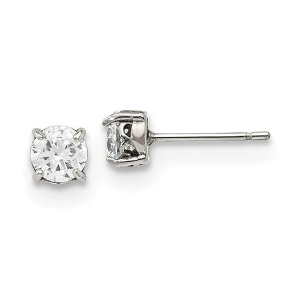 Stainless Steel Polished w/CZ Post Earrings ,