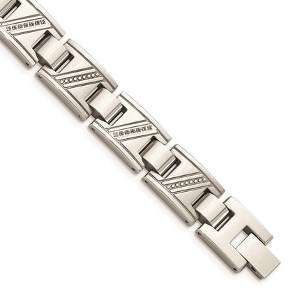 Stainless Steel Polished w/Diamonds 8.5in Bracelet ,