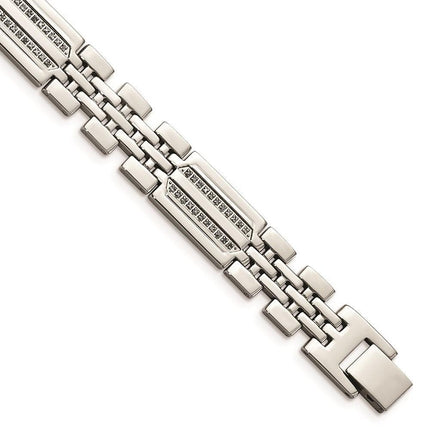 Stainless Steel Polished w/Diamonds Fancy 8.75in Bracelet ,