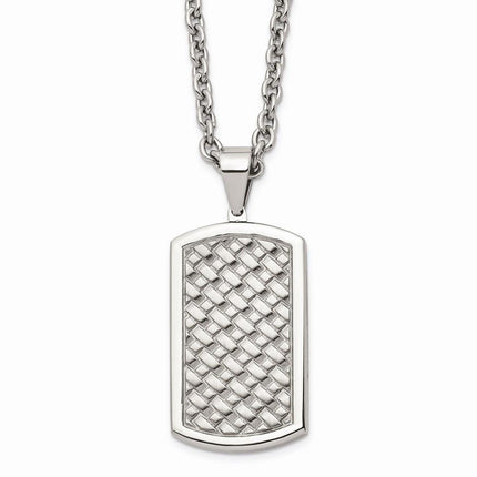 Stainless Steel Polished Weaved Pattern Dogtag Necklace ,
