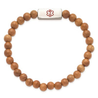 Stainless Steel Polished w/Enl Medical ID Taxus Chinensis Wood Bracelet ,