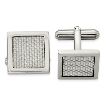 Stainless Steel Polished w/Grey Carbon Fiber Inlay Cufflinks ,