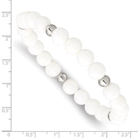 Stainless Steel Polished White Ceramic Beaded Stretch Bracelet ,