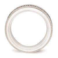 Stainless Steel Polished White Ceramic CZ Ridged edge Ring ,