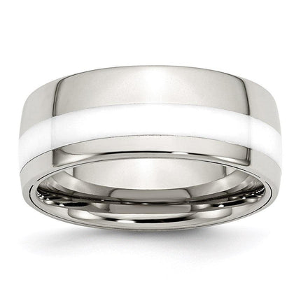 Stainless Steel Polished White Ceramic Inlay 9.00mm Band ,