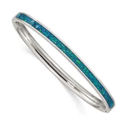 Stainless Steel Polished w/Imitation Opal 4.75mm Hinged Bangle ,