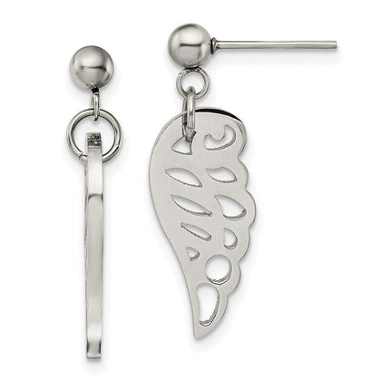 Stainless Steel Polished Wing Post Dangle Earrings ,