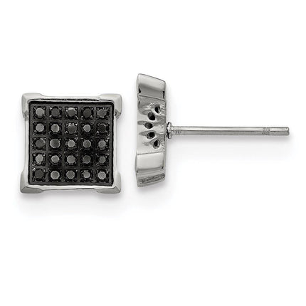 Stainless Steel Polished with 1/4ct. Black Diamond Square Post Earrings ,