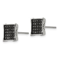 Stainless Steel Polished with 1/4ct. Black Diamond Square Post Earrings ,