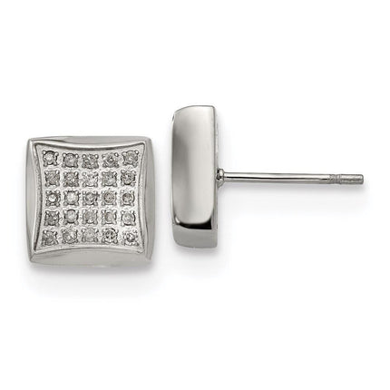 Stainless Steel Polished with 1/4ct. Diamond Square Post Earrings ,