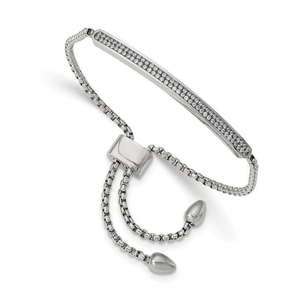 Stainless Steel Polished with 2 Row CZ Bar Friendship/Bolo Adj Bracelet ,