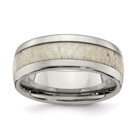 Stainless Steel Polished with Antler Inlay 8mm Band ,