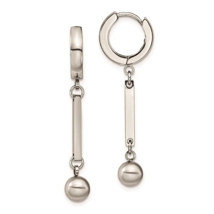Stainless Steel Polished with Bar & Ball Dangle Hinged Hoop Earrings ,