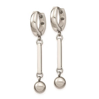 Stainless Steel Polished with Bar & Ball Dangle Hinged Hoop Earrings ,