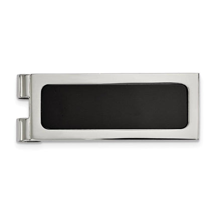 Stainless Steel Polished with Black Agate Inlay Money Clip ,