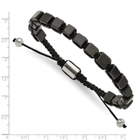 Stainless Steel Polished with Black Agate Macrame Adjustable Bracelet ,