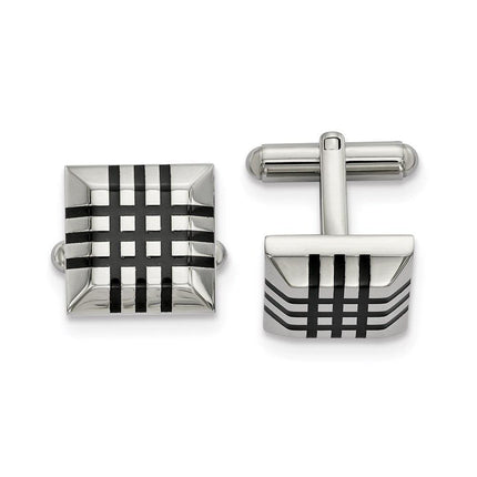 Stainless Steel Polished with Black Rubber Cufflinks ,