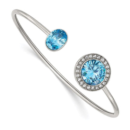 Stainless Steel Polished with Blue and Clear CZ Bangle ,