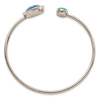 Stainless Steel Polished with Blue and Clear CZ Bangle ,