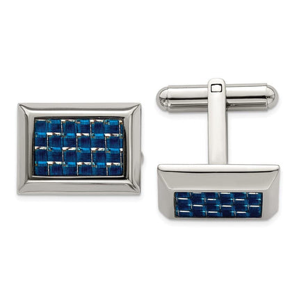 Stainless Steel Polished with Blue Carbon Fiber Inlay Cufflinks ,