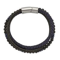 Stainless Steel Polished with Blue Chalcedony/Tiger's Eye Leather Bracelet ,