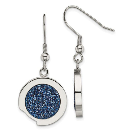 Stainless Steel Polished with Blue Druzy Stone Earrings ,
