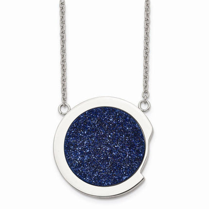 Stainless Steel Polished with Blue Druzy Stone Necklace ,