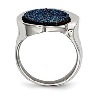 Stainless Steel Polished with Blue Druzy Stone Ring ,