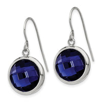 Stainless Steel Polished with Blue Glass Dangle Shepherd Hook Earrings ,