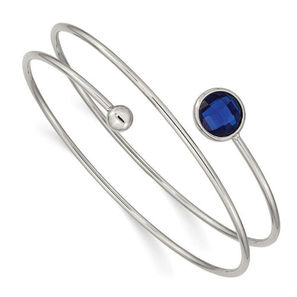 Stainless Steel Polished with Blue Glass Flexible Bangle ,