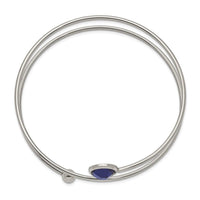 Stainless Steel Polished with Blue Glass Flexible Bangle ,