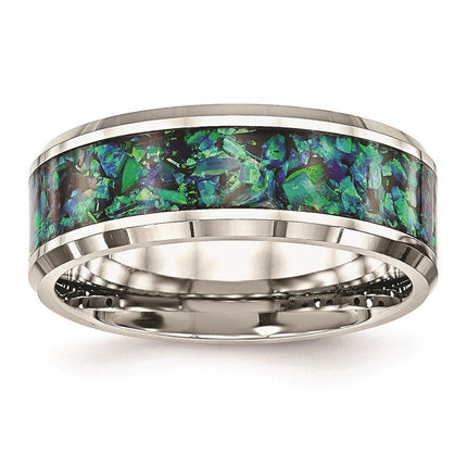 Stainless Steel Polished with Blue Imitation Opal 8mm Men's Ring ,