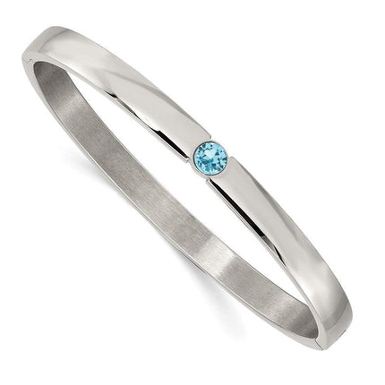 Stainless Steel Polished with Blue Preciosa Crystal 6mm Hinged Bangle ,
