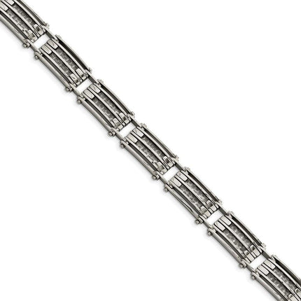Stainless Steel Polished with Carbon Fiber 8.25 inch Link Bracelet ,
