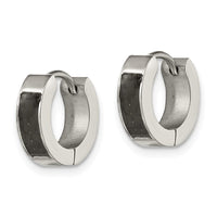 Stainless Steel Polished with Carbon Fiber Inlay 4mm Hinged Hoop Earrings ,
