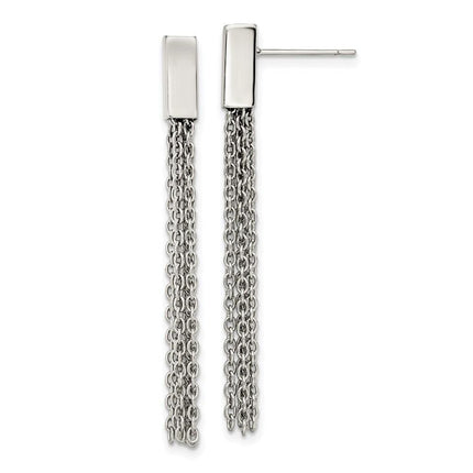 Stainless Steel Polished with Chain Dangle Post Earrings ,