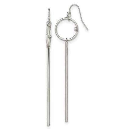 Stainless Steel Polished with Crystal Bar Dangle Shepherd Hook Earrings ,