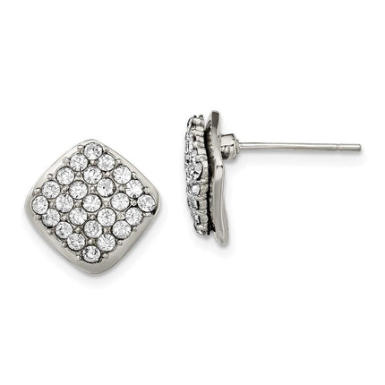 Stainless Steel Polished with Crystal Square Post Earrings ,