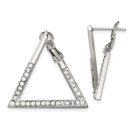 Stainless Steel Polished with Crystal Triangle Omega Back Earrings ,