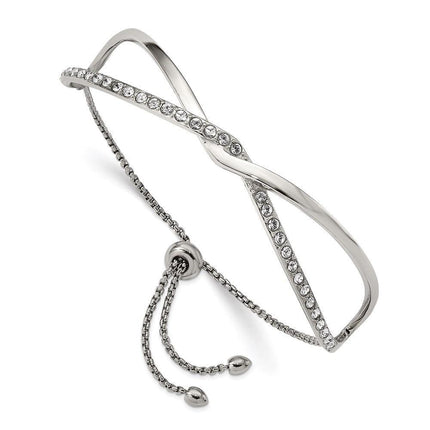 Stainless Steel Polished with Crystals from Swarovski Adjustable Bangle ,