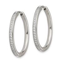 Stainless Steel Polished with CZ 2.50mm Hinged Hoop Earrings ,