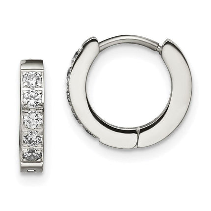 Stainless Steel Polished with CZ 2.5mm Hinged Hoop Earrings ,