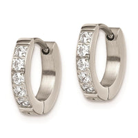 Stainless Steel Polished with CZ 2.5mm Hinged Hoop Earrings ,