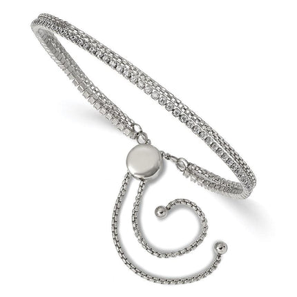 Stainless Steel Polished with CZ 2 Strand Adjustable Bracelet ,