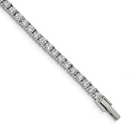 Stainless Steel Polished with CZ 7.5in Tennis Bracelet ,