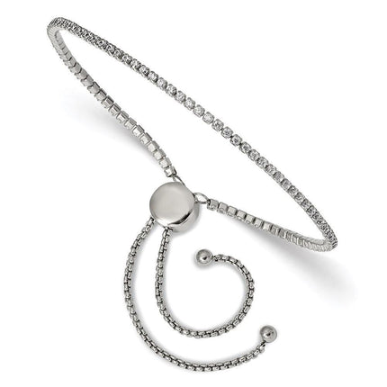 Stainless Steel Polished with CZ Adjustable Bracelet ,