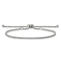 Stainless Steel Polished with CZ Adjustable Bracelet ,