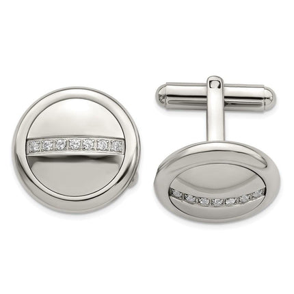 Stainless Steel Polished with CZ Circle Cufflinks ,