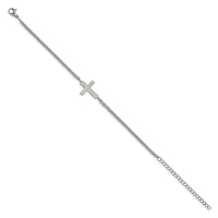 Stainless Steel Polished with CZ Cross 6.25in with 2in ext. Bracelet ,