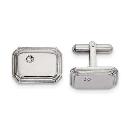 Stainless Steel Polished with CZ Cufflinks ,